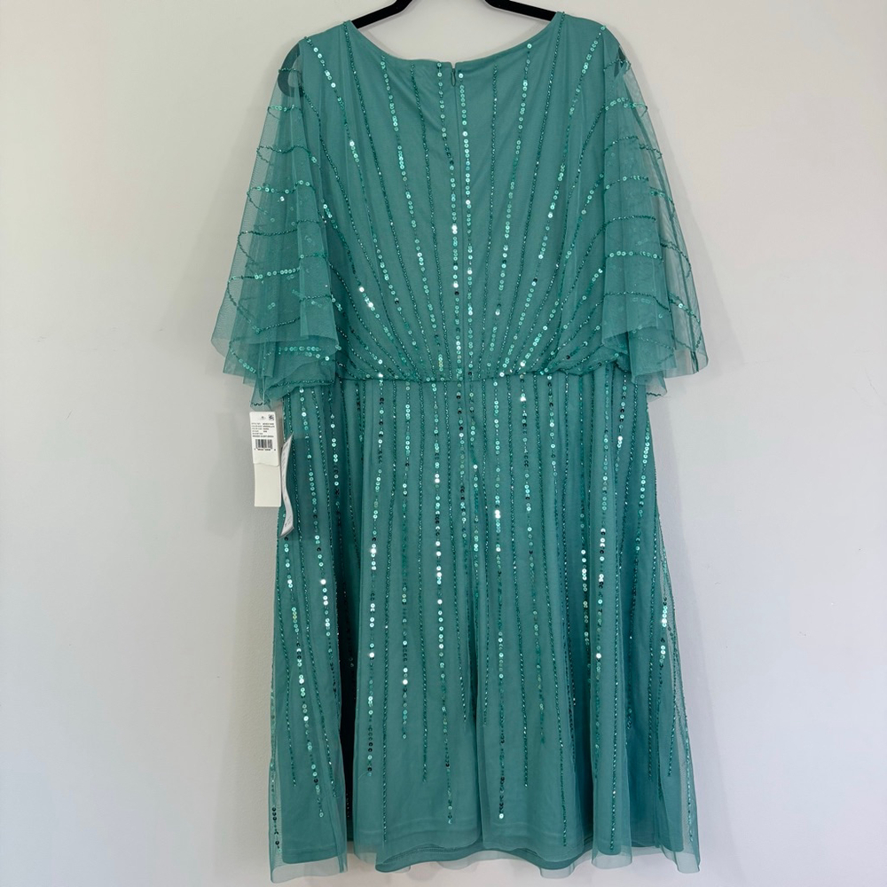 ADRIANNA PAPELL STUDIO Sequin Beaded Flutter Sleeve Cocktail Dress Green Size 20 - Picture 5 of 10
